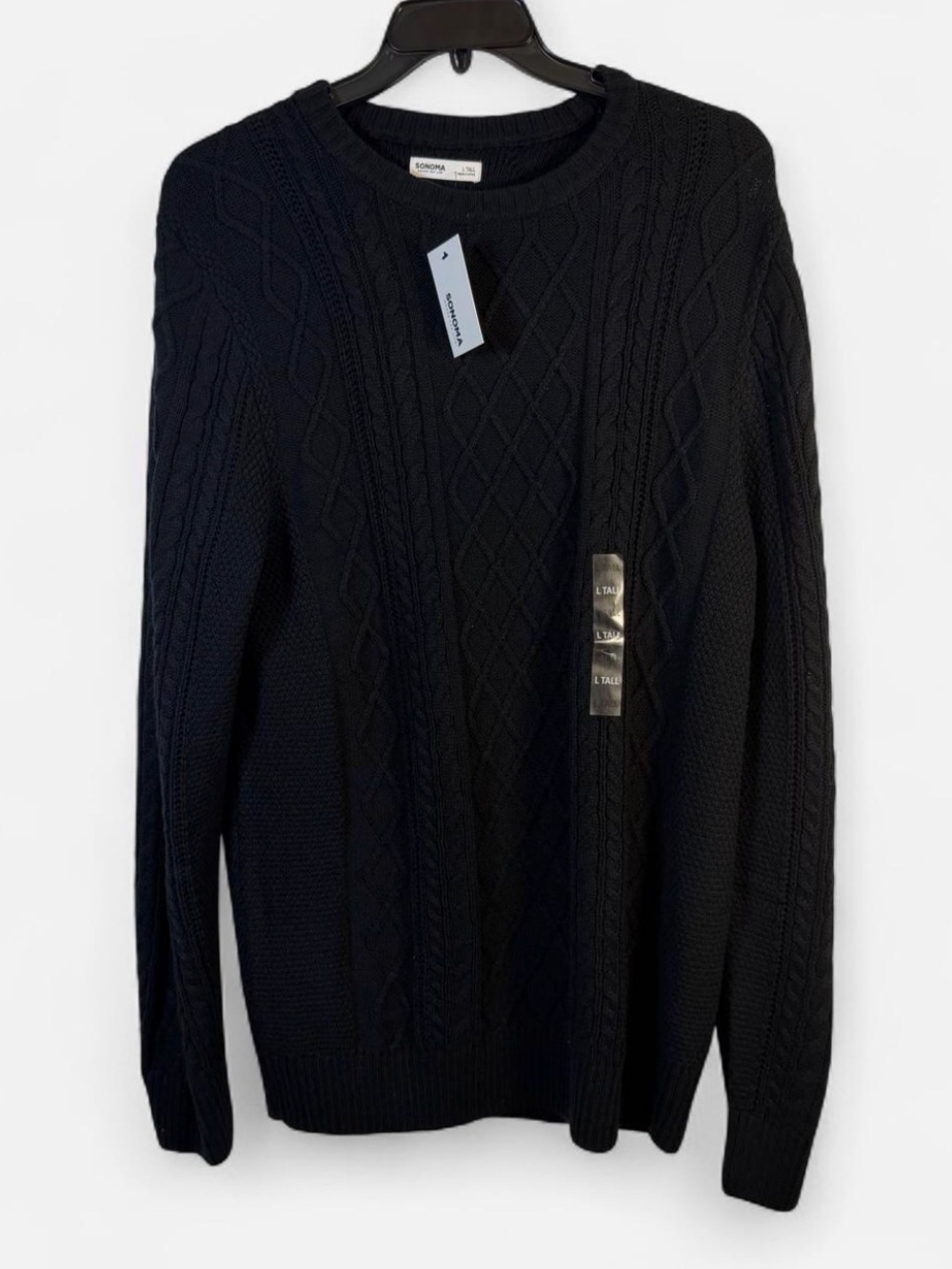 NWT-Sonoma Black Cable-Knit Crewneck Sweater size: LT